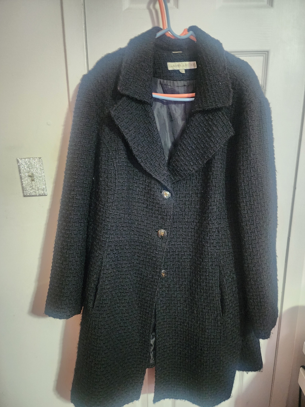 Larry Levine Black Textured Bouclé Coat